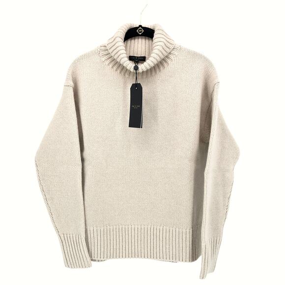 NEW Rag & Bone Lunet Wool Lambswool Turtleneck Sweater Chunky Knit Oatmeal Sz XS - Picture 3 of 10